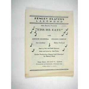 Kiss Me Kate Program 1952 Kenley Players Lakewood Juliana Larson Lee Lindsey